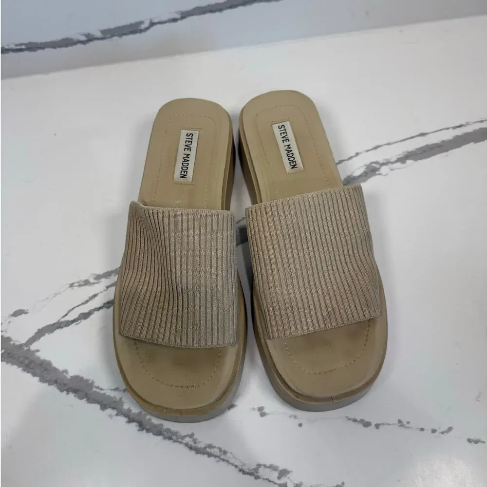 Steve Madden Platform Slip Ons Y2K Style Slides Shoes Women's Size 10‎ Beige